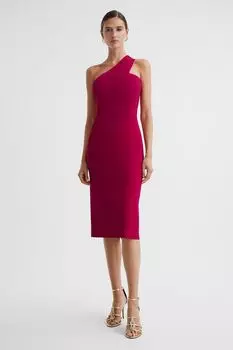 Трикотажное облегающее платье миди Lola на одно плечо Reiss, розовый