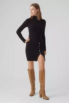 Трикотажное облегающее платье с декоративными пуговицами Vero Moda, черный