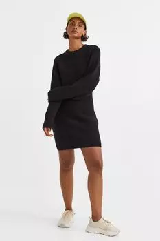 Трикотажное облегающее платье в рубчик H&amp;M, черный