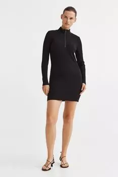 Трикотажное облегающее платье в рубчик H&amp;M, черный
