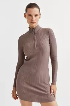 Трикотажное облегающее платье в рубчик H&amp;M, серо-коричневый