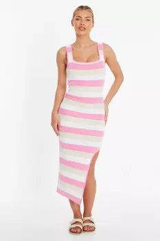 Трикотажное облегающее платье в светло-розовую полоску QUIZ Clothing