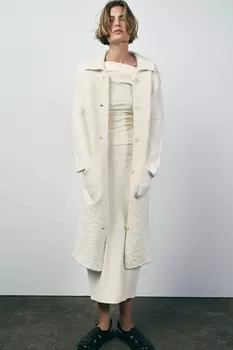 Трикотажное пальто из шерсти ZARA, белый