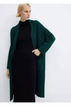 Трикотажное пальто оверсайз с карманами Mango, зеленый