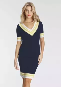Трикотажное платье AJC с глубоким V-образным вырезом и контрастными полосками, желтый