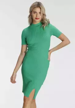 Трикотажное платье AJC с тонким воротником-стойкой и модным разрезом, зеленый