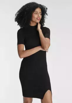 Трикотажное платье AJC с тонким воротником-стойкой и модным разрезом, черный