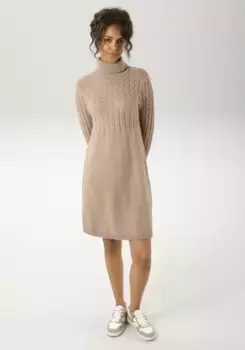 Трикотажное платье Aniston CASUAL с косами на лифе и длинными рукавами - НОВАЯ КОЛЛЕКЦИЯ, цвет Camelfarben