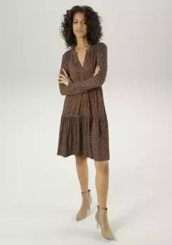 Трикотажное платье Aniston CASUAL с модным цветным графическим принтом по всей поверхности – НОВАЯ КОЛЛЕКЦИЯ, цвет Braun-Sand-Petrol