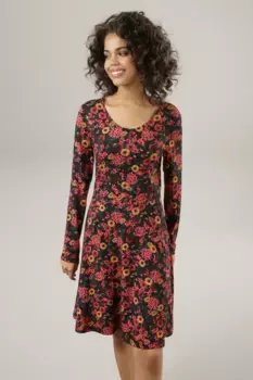 Трикотажное платье Aniston CASUAL с нежным цветочным принтом, оранжевый