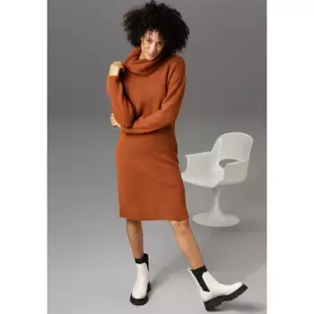 Трикотажное платье Aniston CASUAL, с водолазкой, спрятанной от шеи, цвет Zimt