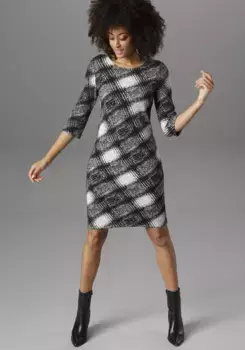 Трикотажное платье Aniston SELECTED с элегантным рисунком, серый