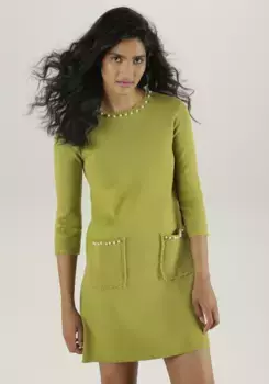 Трикотажное платье Aniston SELECTED с бахромой и декоративными бусинами - НОВАЯ КОЛЛЕКЦИЯ, зеленый