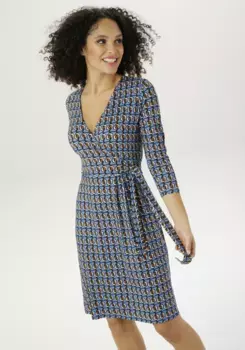 Трикотажное платье Aniston SELECTED с вырезом с запахом, бежевый