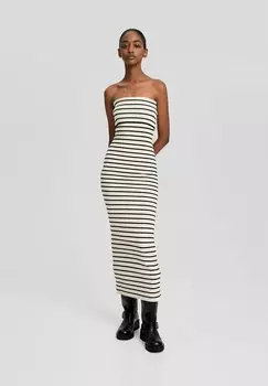 Трикотажное платье BARDOT-MIDI Bershka, цвет white
