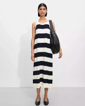 Трикотажное платье без рукавов в полоску с принтом Parfois, темно-синий