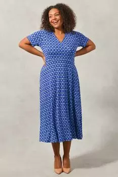 Трикотажное платье Blue Curve и геометрическим узором Live Unlimited, синий