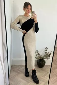 Трикотажное платье Brynn в стиле колор блок Style Cheat, бежевый