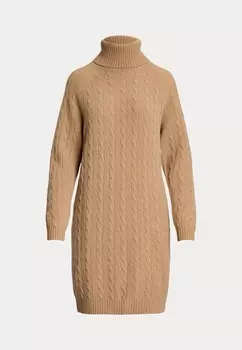 Трикотажное платье CABLE WOOL-CASHMERE TURTLENECK DRESS Ralph Lauren, коричневый