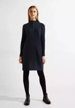 Трикотажное платье Cecil "Cozy Zip Troyer Dress", на рукавах элементы в рубчик, цвет Night Sky Blue