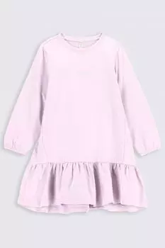 Трикотажное платье Coccodrillo фиолетовый с надписями и оборкой