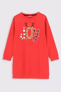 Трикотажное платье Coccodrillo красный с новогодним принтом