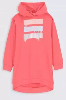 Трикотажное платье Coccodrillo розовый с капюшоном и принтом