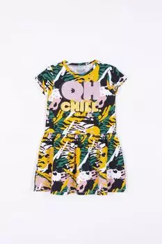 Трикотажное платье Coccodrillo в абстрактных разноцветных узорах с надписью