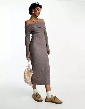 Трикотажное платье цвета мокко с длинными рукавами и крапинками в рубчик Emory Park