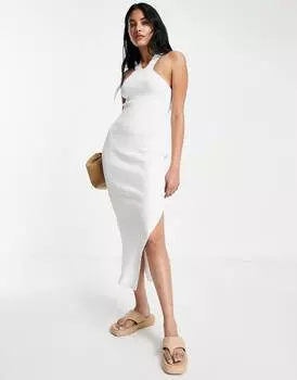 Трикотажное платье цвета слоновой кости с v-образным вырезом Topshop