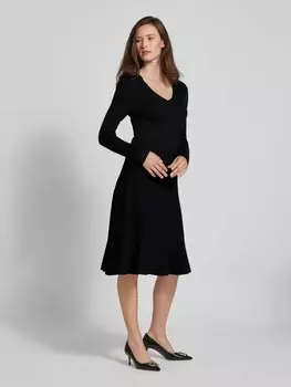 Трикотажное платье длиной до колена с V-образным вырезом ROBE LGRE, черный