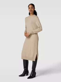 Трикотажное платье длиной до колена с разрезами по бокам модель "Вирил" Vila, бежевый