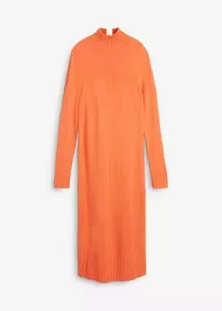 Трикотажное платье длины миди с воротником стойкой и разрезами Bpc Bonprix Collection, оранжевый