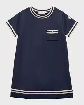 Трикотажное платье для девочки с контрастной отделкой, размер 8–14 Moncler, цвет Blue Navy