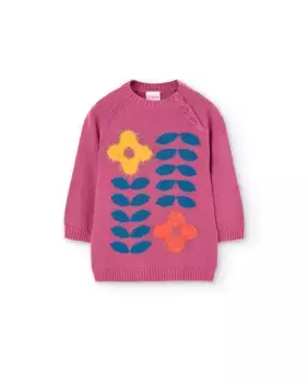 Трикотажное платье для девочки с принтом спереди Boboli, фиолетовый