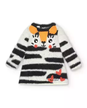 Трикотажное платье для девочки с тигром и сердечками Tuc tuc, белый