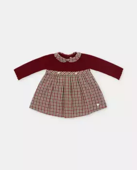 Трикотажное платье для девочки в сочетании с клетчатым микропринтом Martn Aranda, бордовый