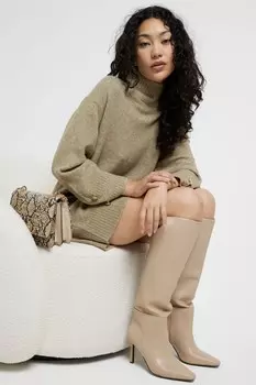 Трикотажное платье джемпер с высоким воротом River Island, зеленый