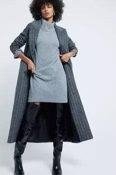 Трикотажное платье джемпер с высоким воротом River Island, серый
