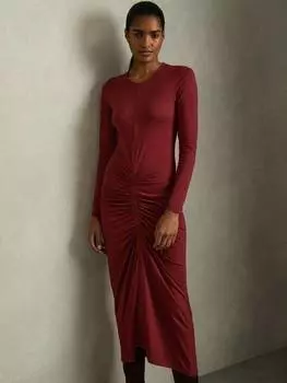 Трикотажное платье джинни с рюшами Reiss, бордовый