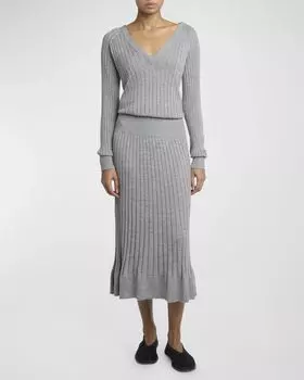 Трикотажное платье Eden из сверхтонкой мериносовой шерсти и шелка Proenza Schouler, цвет Light Grey Melange