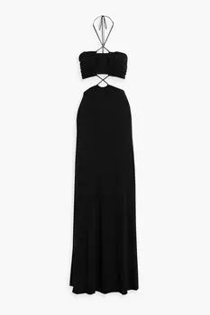 Трикотажное платье Eva с вырезом и воротником-халтер HALSTON, черный