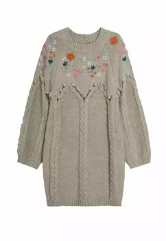 Трикотажное платье FLORAL EMBROIDERED CABLE, REGULAR FIT JoJo Maman Bb, пестрый бежевый
