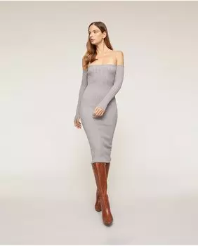 Трикотажное платье-футляр с манжетами и прямым вырезом Motivi, серый