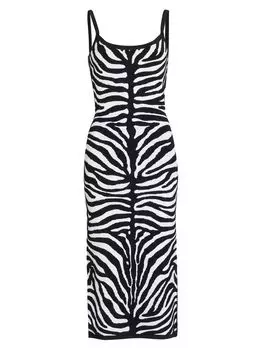 Трикотажное платье-футляр зебры миди Michael Kors Collection, черный