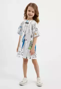 Трикотажное платье Gulliver с великолепным принтом по всей поверхности, белый