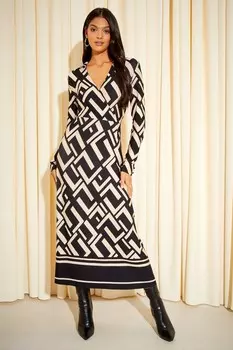 Трикотажное платье и воротником Midaxi с длинными рукавами Friends Like These, черный