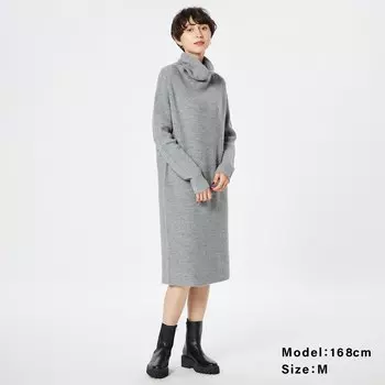 Трикотажное платье из смесовой шерсти с высоким воротником PLST, серый