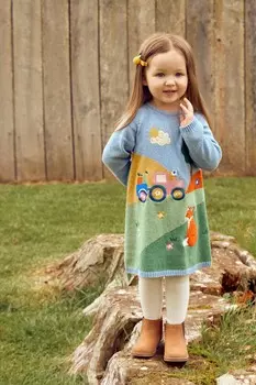 Трикотажное платье JoJo Maman Bb с мотивом фермерского двора Jojo Maman Bb, синий