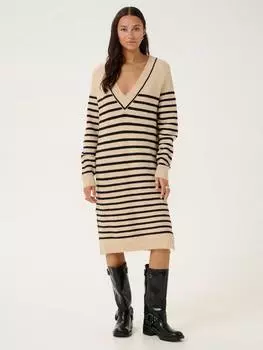 Трикотажное платье juno в полоску с v-образным вырезом длиной до колен KAFFE, цвет Feather Grey/Black